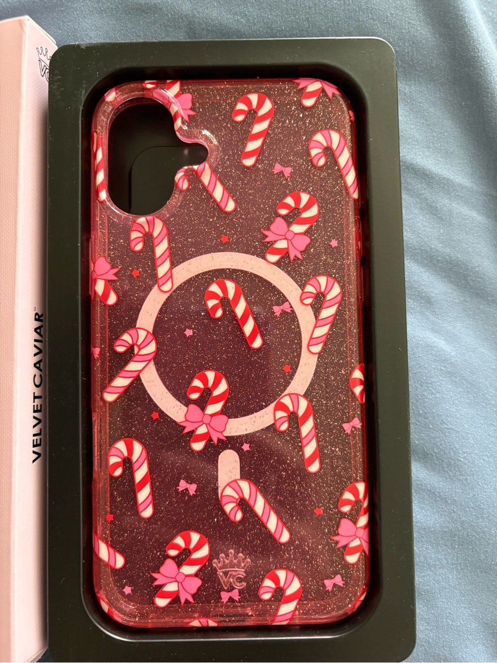 Velvet Caviar Pink Candy Cane Glitter iPhone Case